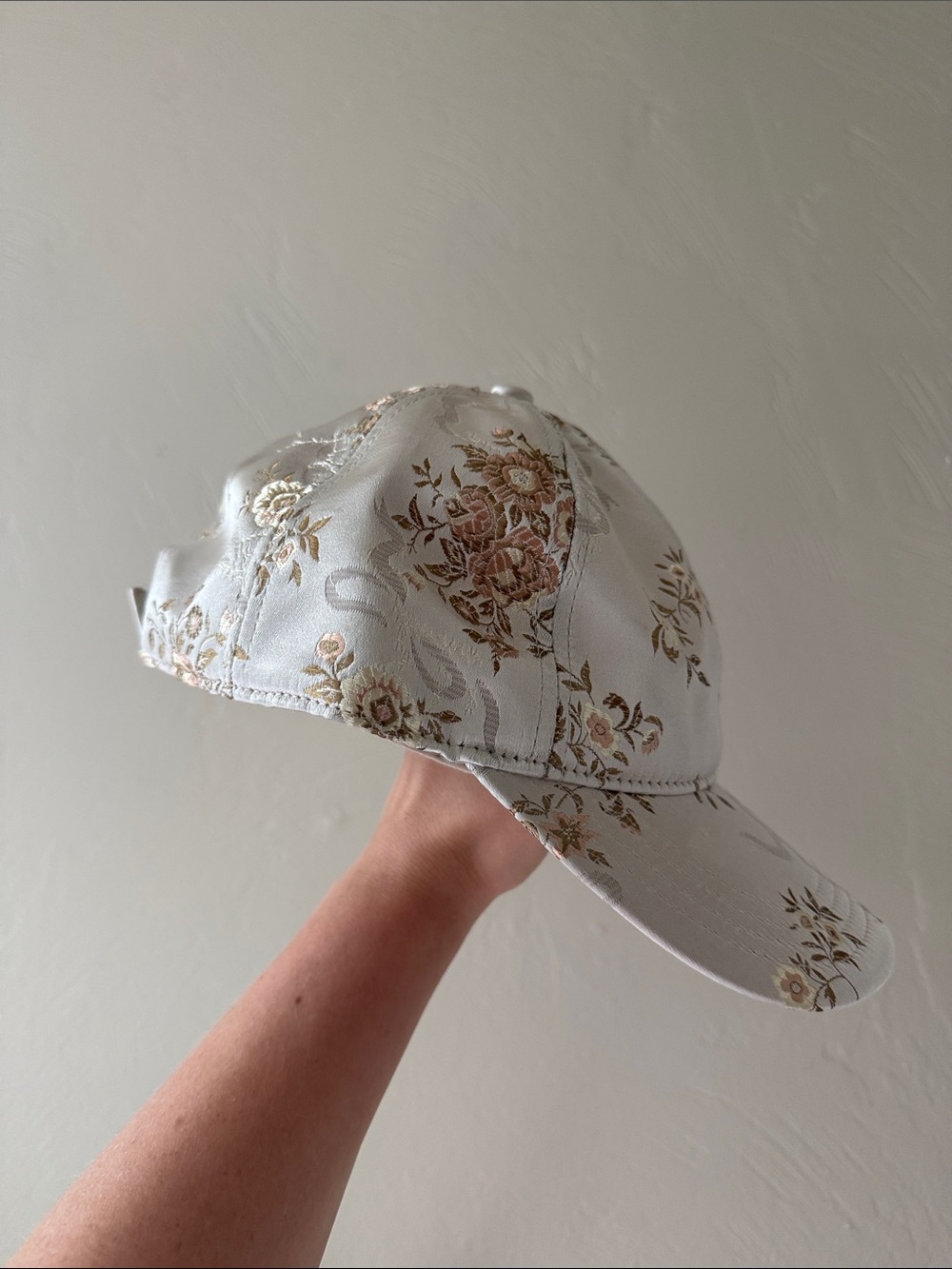 Champagne Embroidered Floral Jacquard Satin Baseball Cap Snake Brocade Hat - Picture 2 of 5